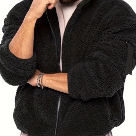 Cool Fluffy Solid For Men, Men's Casual   Polar Fleece Pullover Hooded Sweatshirt With Zipper Streetwear For Winter Fall, As Gifts Cool Fluffy Solid For Men, Men's Casual   Polar Fleece Pullover Hooded Sweatshirt With Zipper Streetwear For Winter Fall, As Gifts