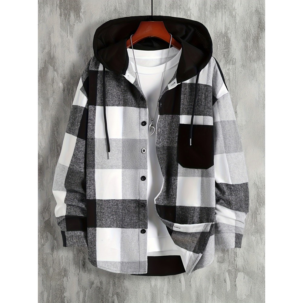 Men's Retro Plaid Hooded Shirt Jacket Men's Retro Plaid Hooded Shirt Jacket