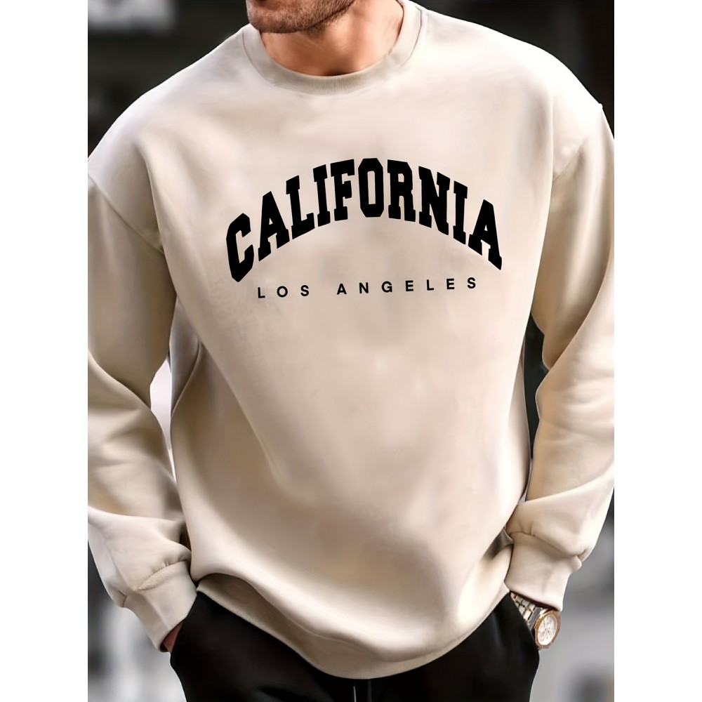 California Print Trendy Sweatshirt, Men's Casual Graphic Design Slightly Stretch Crew Neck Pullover Sweatshirt For Autumn Winter California Print Trendy Sweatshirt, Men's Casual Graphic Design Slightly Stretch Crew Neck Pullover Sweatshirt For Autumn Winter