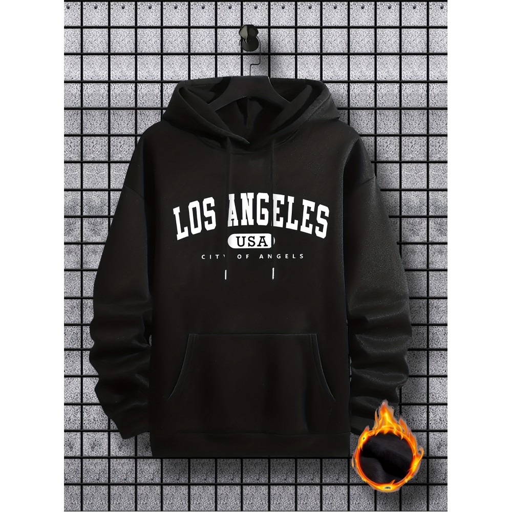 Los Angeles Print Hoodie, Cool Hoodies For Men, Men's Casual Graphic Design Pullover Hooded Sweatshirt With Kangaroo Pocket Streetwear For Winter Fall, As Gifts Los Angeles Print Hoodie, Cool Hoodies For Men, Men's Casual Graphic Design Pullover Hooded Sweatshirt With Kangaroo Pocket Streetwear For Winter Fall, As Gifts