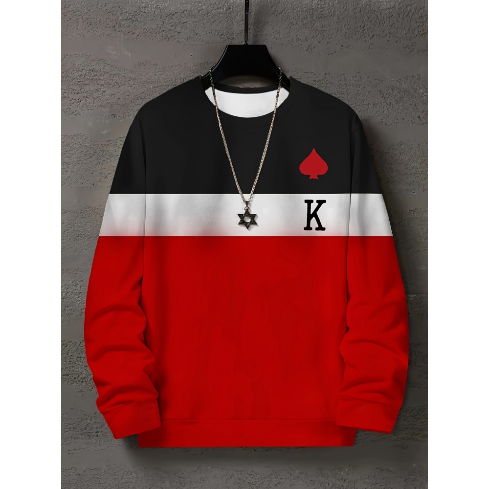 Color Block Trendy Sweatshirt, Men's Casual Graphic Design Slightly Stretch Crew Neck Pullover Sweatshirt For Autumn Winter Color Block Trendy Sweatshirt, Men's Casual Graphic Design Slightly Stretch Crew Neck Pullover Sweatshirt For Autumn Winter