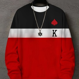 Color Block Trendy Sweatshirt, Men's Casual Graphic Design Slightly Stretch Crew Neck Pullover Sweatshirt For Autumn Winter Color Block Trendy Sweatshirt, Men's Casual Graphic Design Slightly Stretch Crew Neck Pullover Sweatshirt For Autumn Winter