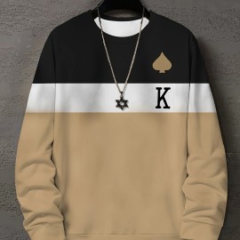 Color Block Trendy Sweatshirt, Men's Casual Graphic Design Slightly Stretch Crew Neck Pullover Sweatshirt For Autumn Winter Color Block Trendy Sweatshirt, Men's Casual Graphic Design Slightly Stretch Crew Neck Pullover Sweatshirt For Autumn Winter