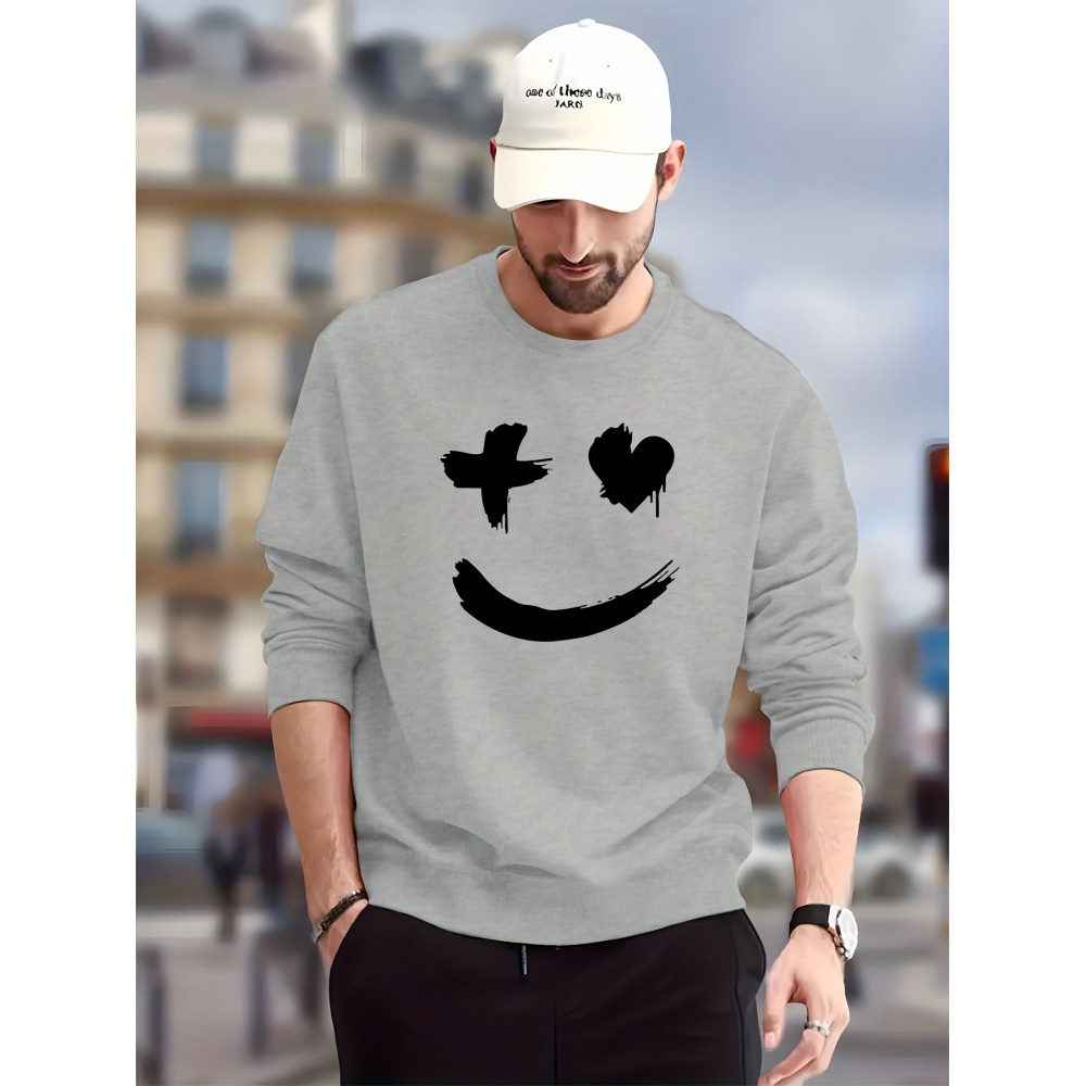 Trendy Grimace Print Men's Crew Neck Long Sleeve Sweatshirt, Casual Wear, Graphic Pullover, Men's Clothing For Spring Fall Winter Trendy Grimace Print Men's Crew Neck Long Sleeve Sweatshirt, Casual Wear, Graphic Pullover, Men's Clothing For Spring Fall Winter