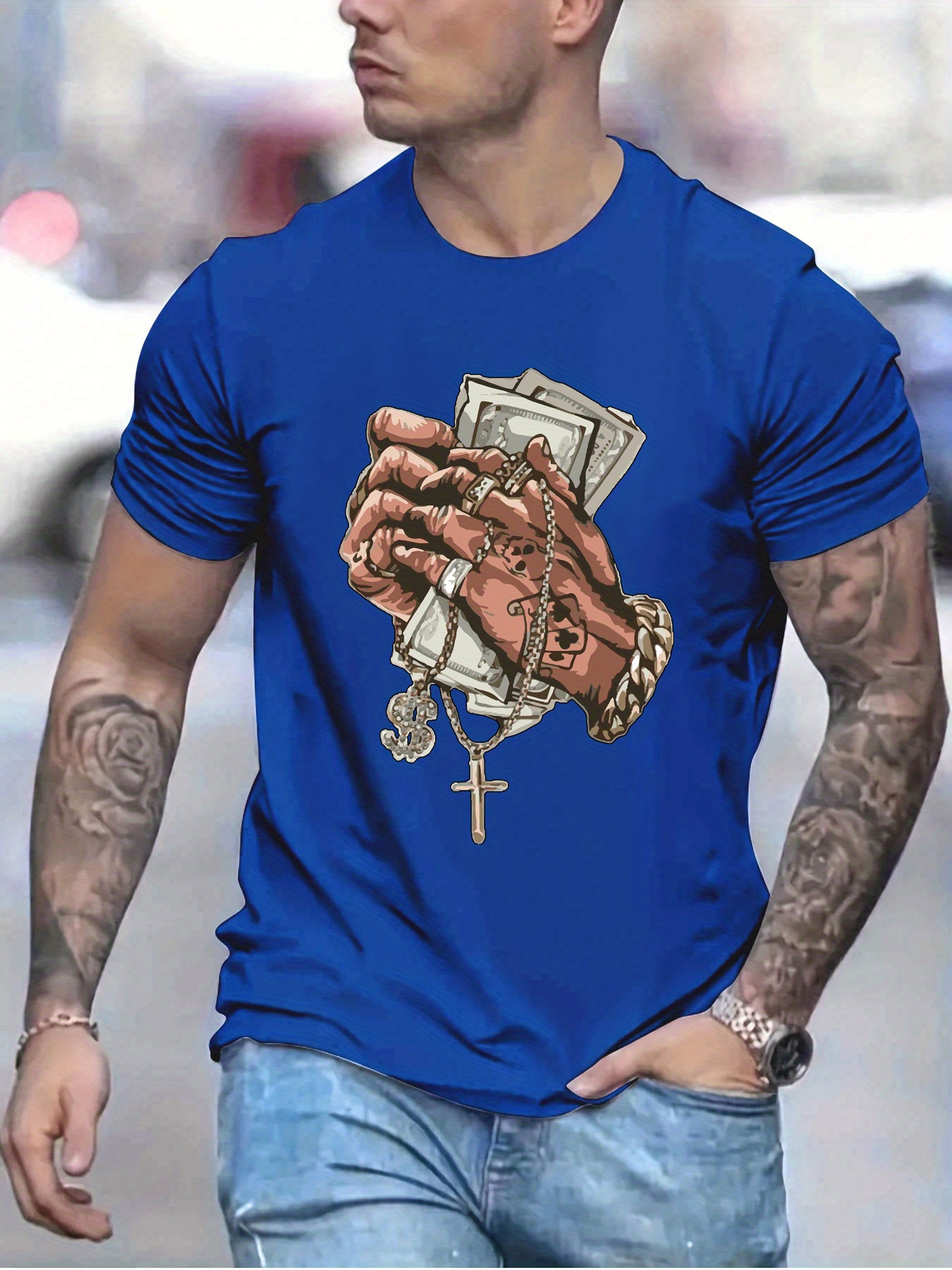 hands money print mens t shirt round neck short sleeve tops patterned t shirt mens summer wear mens clothing details 2