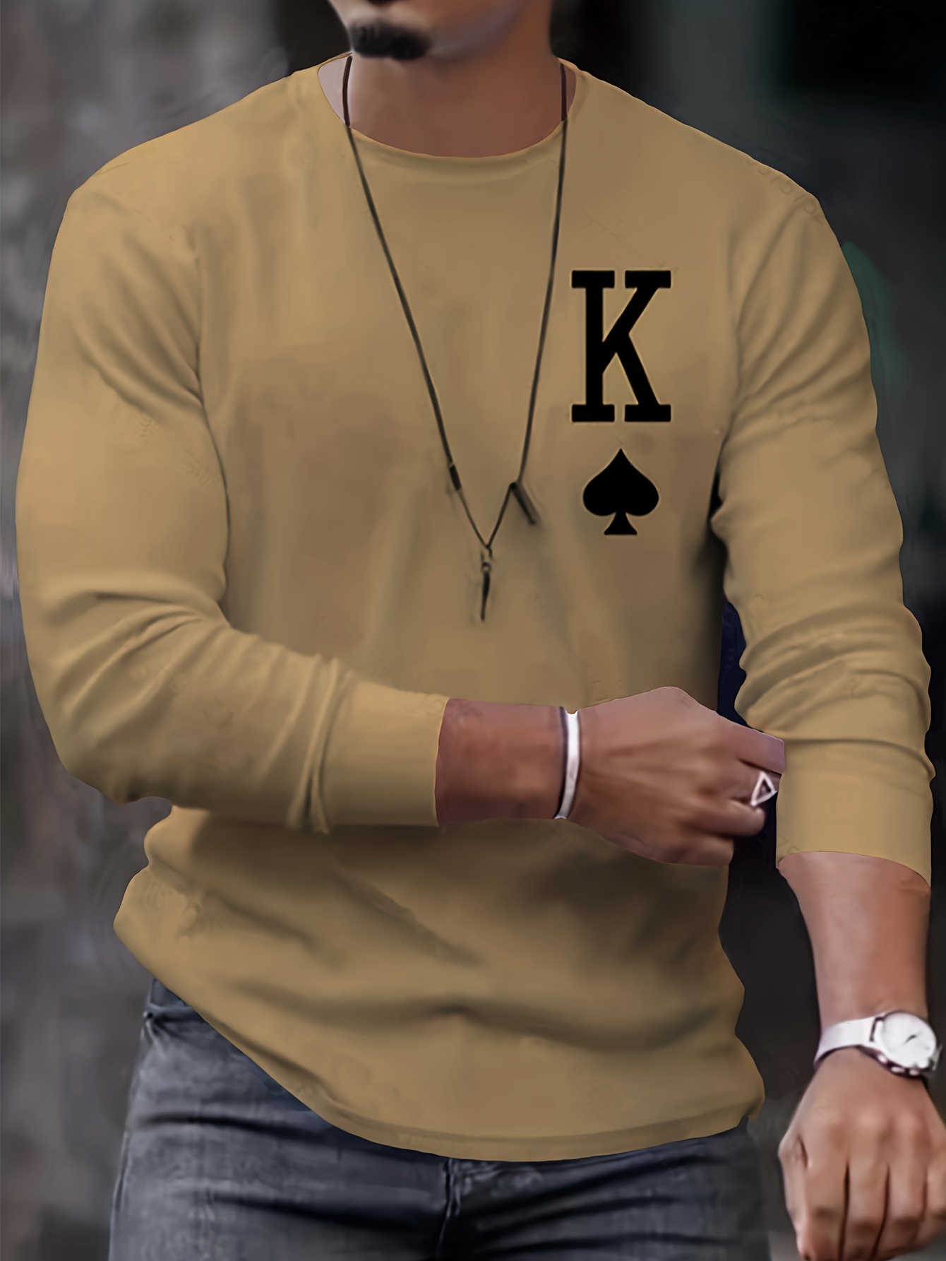 letter k print long sleeve sports shirt mens casual crew neck sport t shirt details 21