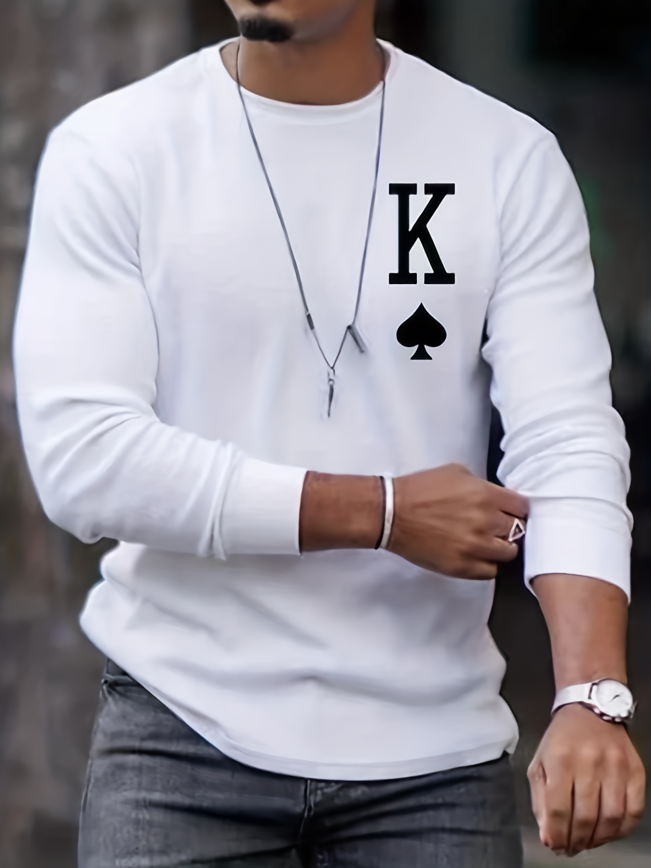 letter k print long sleeve sports shirt mens casual crew neck sport t shirt details 33