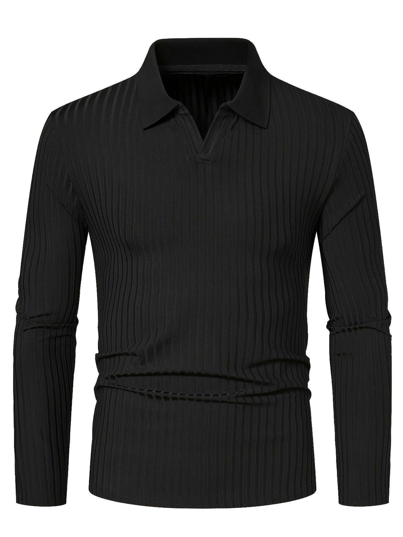 ribbed mens solid color v neck long sleeve shirt male spring fall casual top details 2