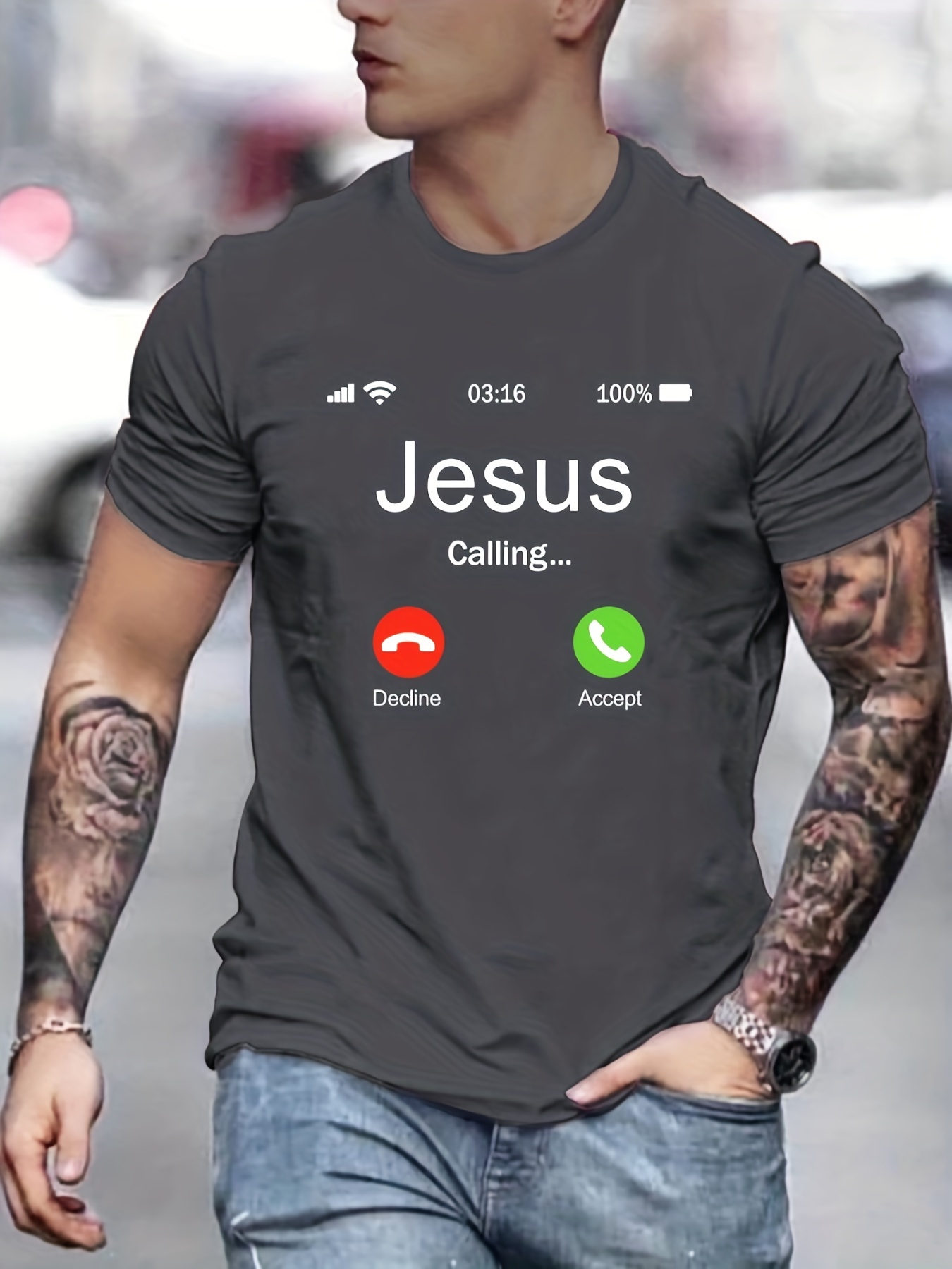 jesus calling pattern print mens comfy t shirt graphic tee mens summer outdoor clothes mens clothing tops for men details 26