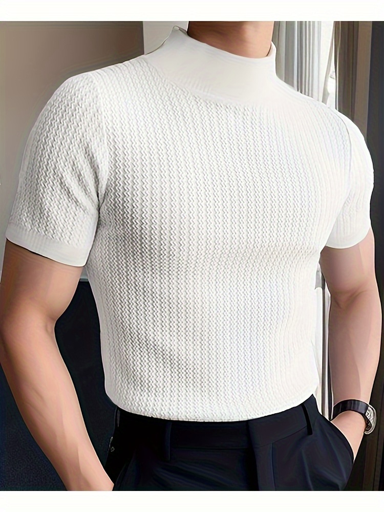 mens comfy chic turtleneck solid t shirt mens summer slim fit outdoor clothes mens clothing tops for men gift for men details 0