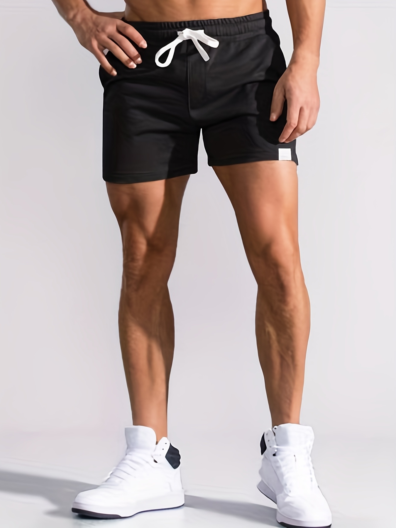 slim fit comfy active shorts mens casual slant pocket stretch waist drawstring shorts for summer basketball running details 0