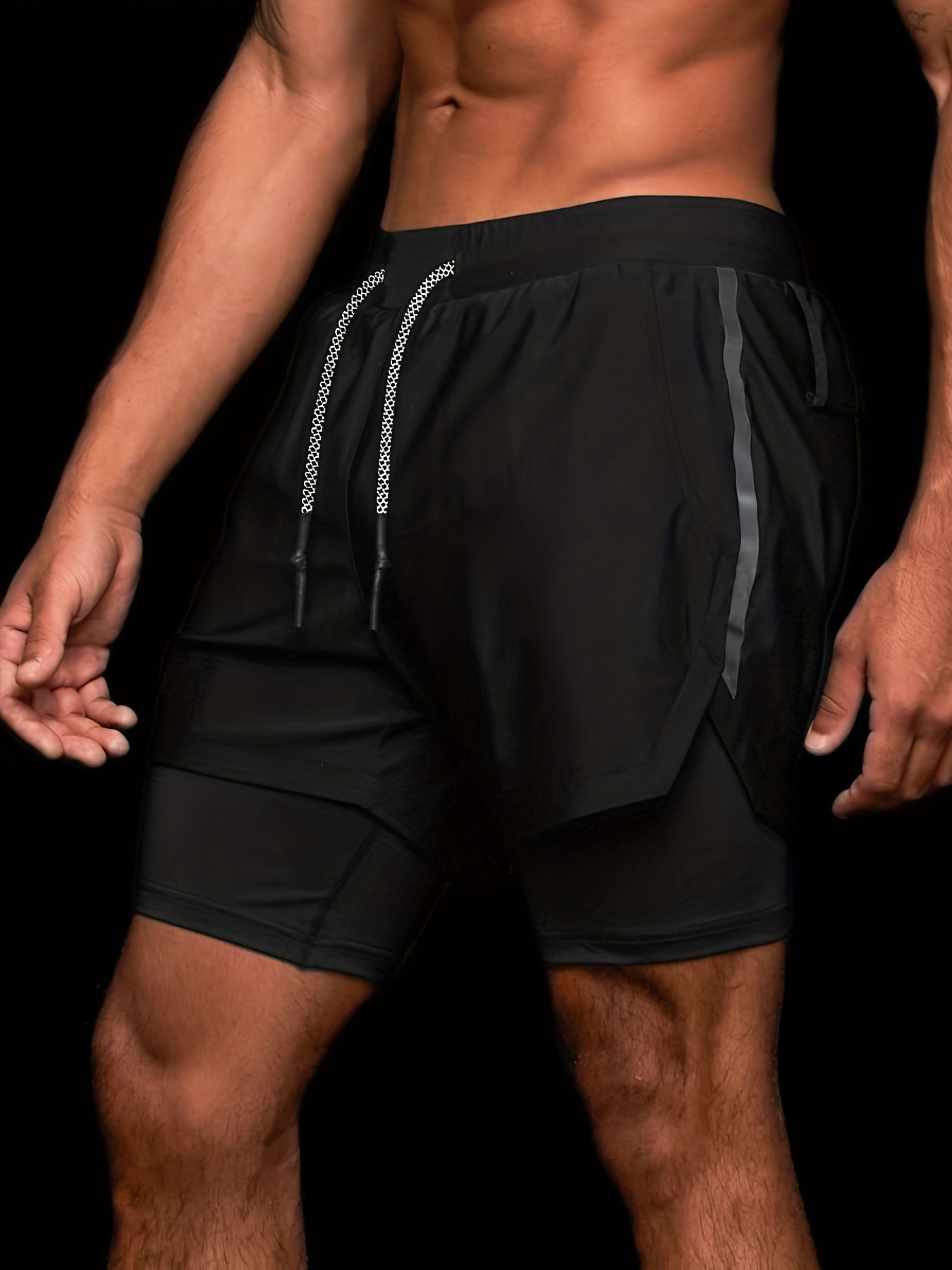 2 in 1 double layer shorts with inner zipper pocket mens high stretch sports shorts for summer gym workout training details 10