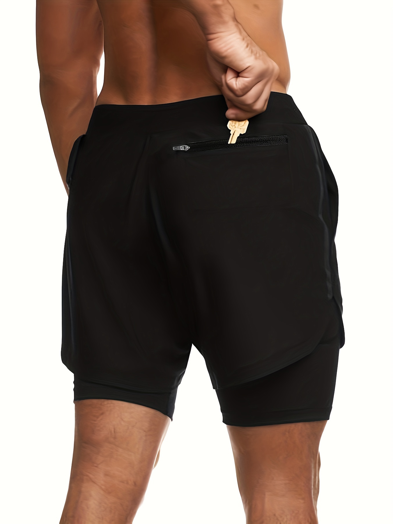 2 in 1 double layer shorts with inner zipper pocket mens high stretch sports shorts for summer gym workout training details 11