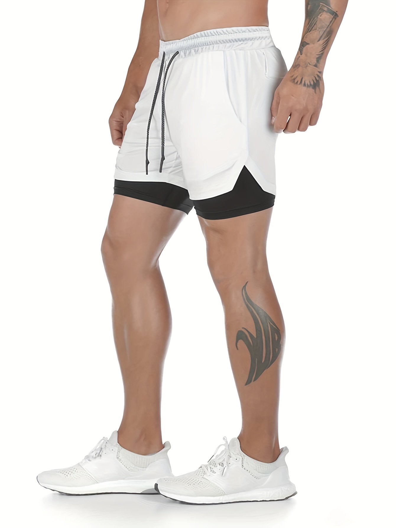 2 in 1 double layer shorts with inner pocket mens mid stretch sports shorts for summer gym workout training details 12