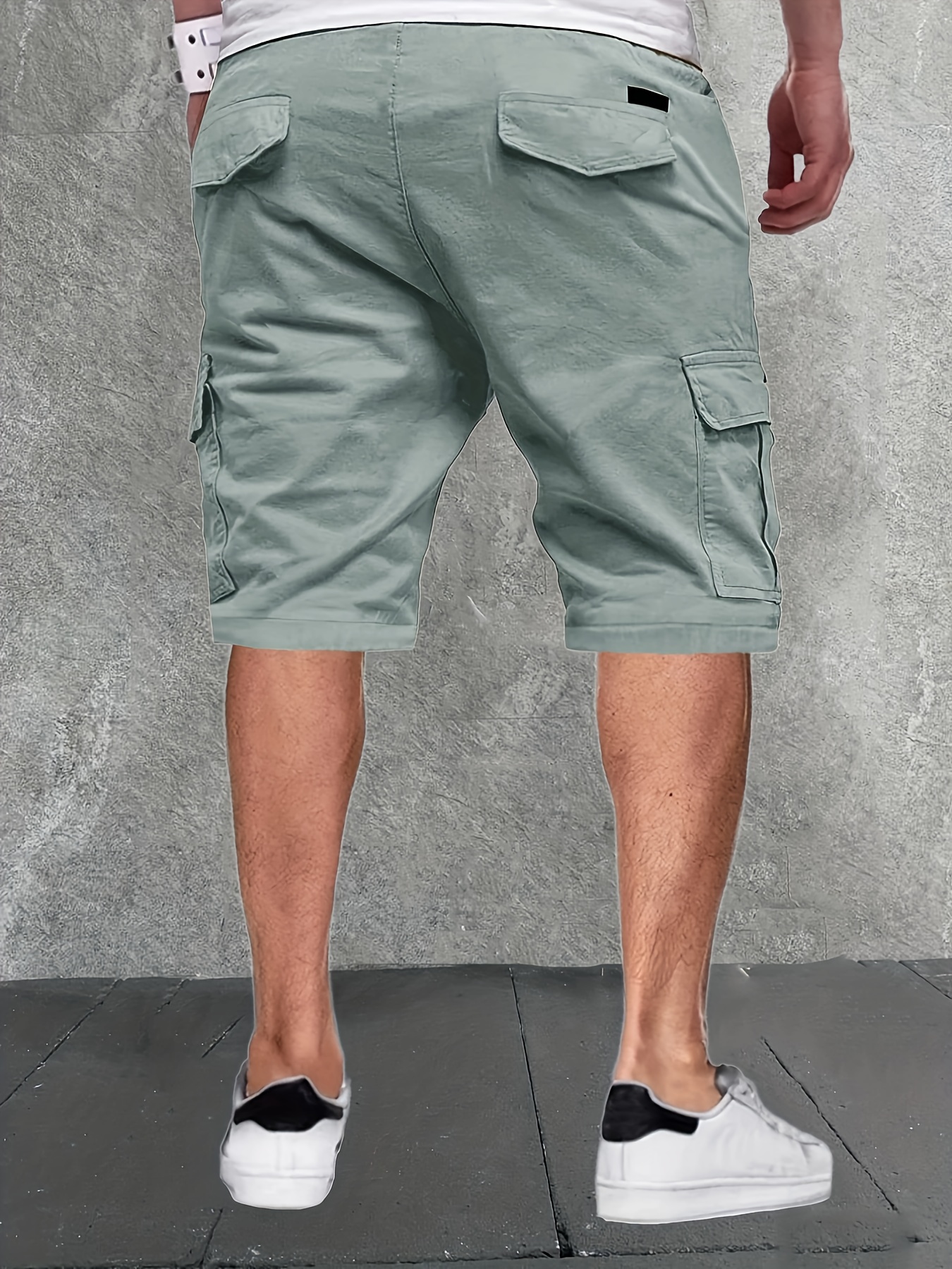 mens stylish loose solid cargo shorts with pockets active breathable comfy drawstring shorts for hiking jogging cycling outdoor fitness workout details 23