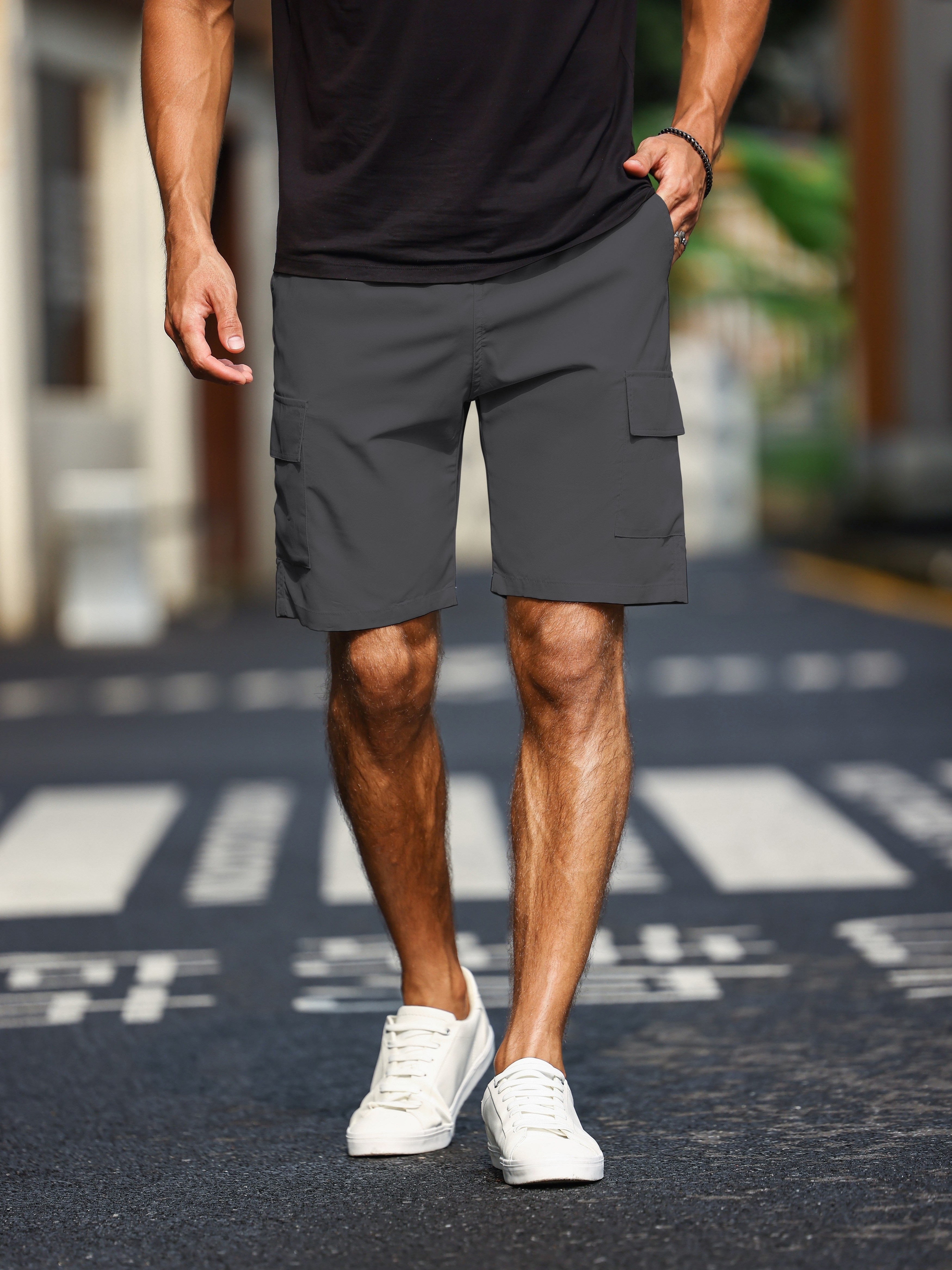 mens plain casual comfy cargo shorts summer clothing details 0