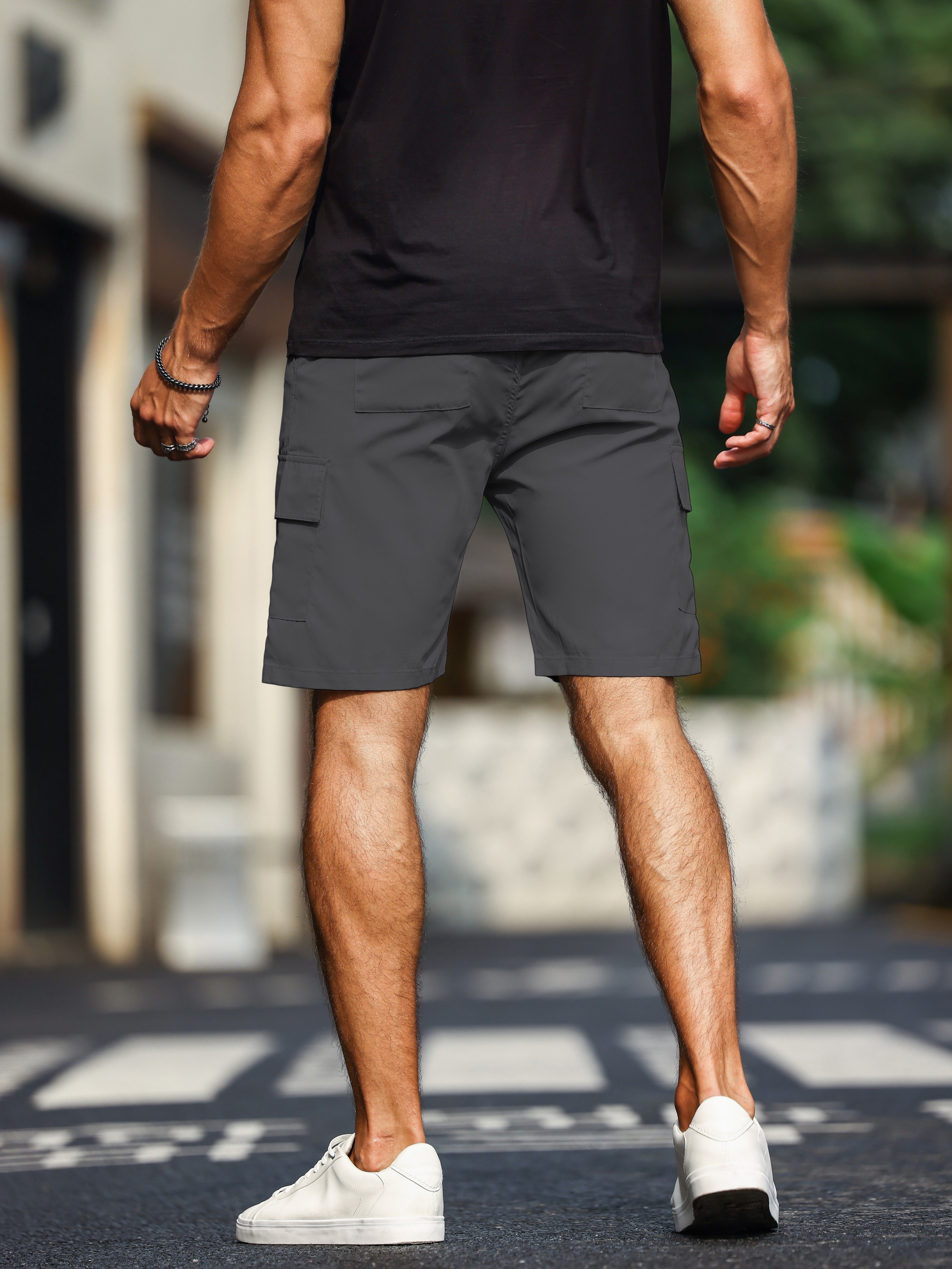 mens plain casual comfy cargo shorts summer clothing details 4