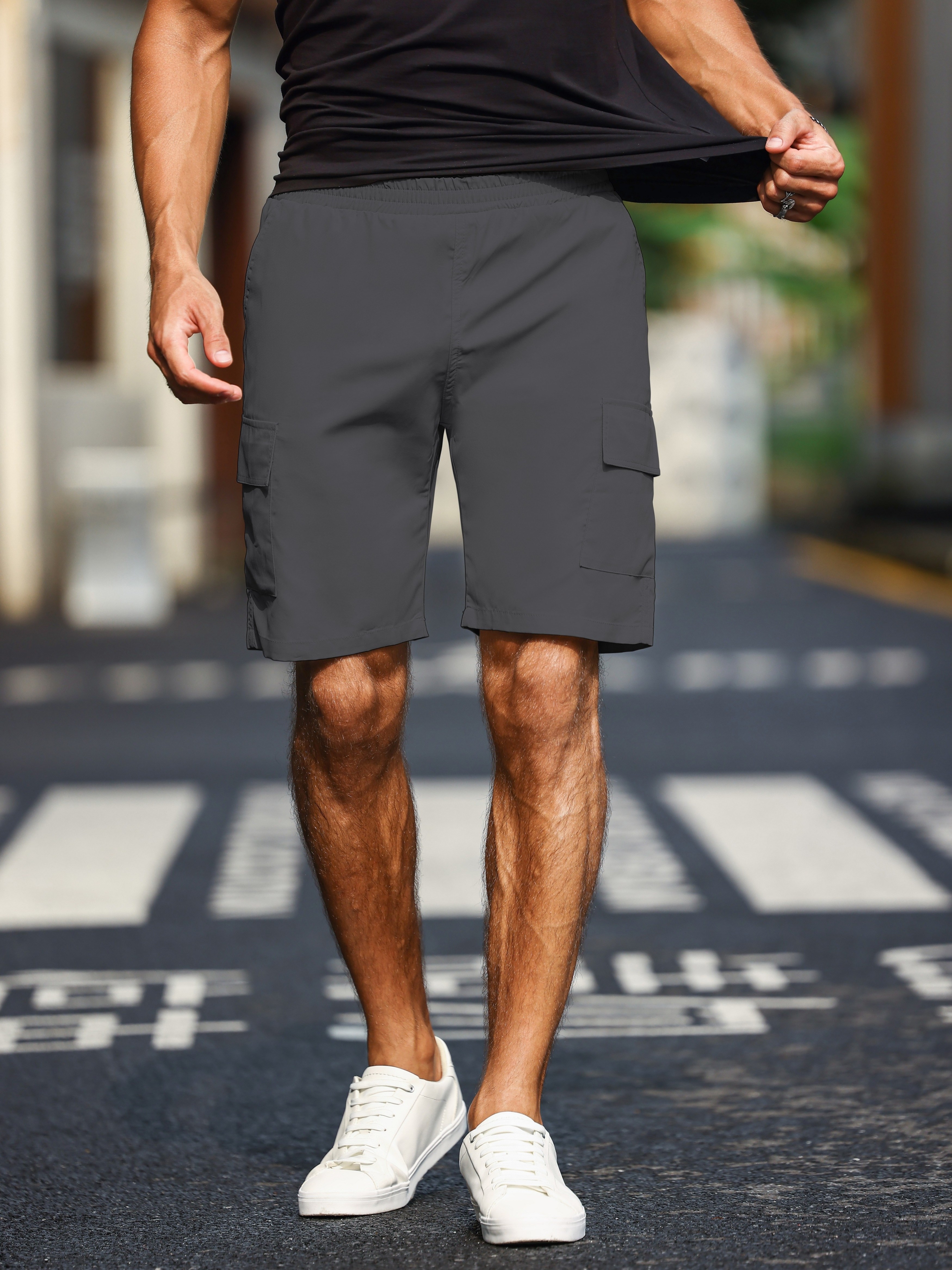 mens plain casual comfy cargo shorts summer clothing details 6