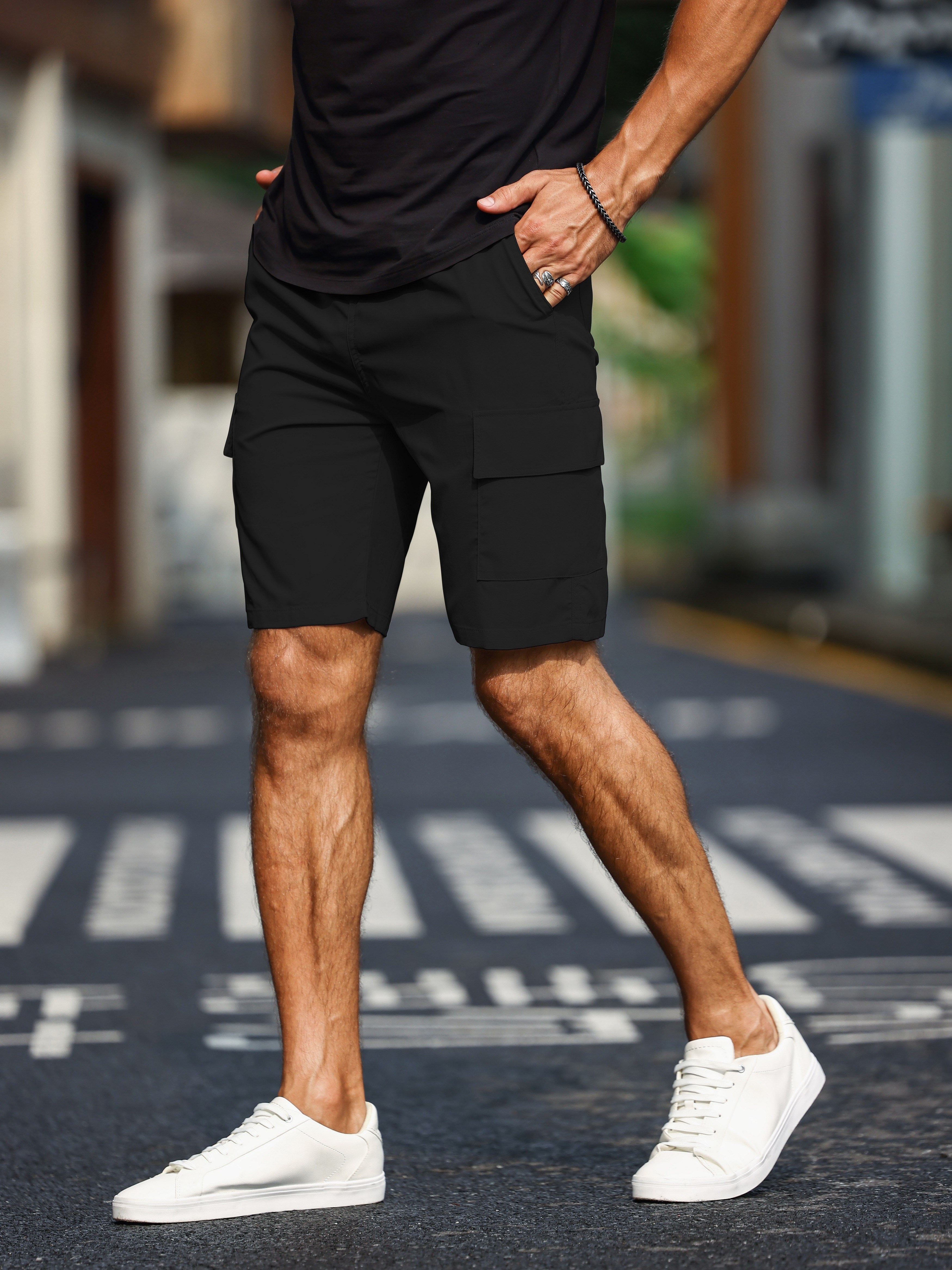 mens plain casual comfy cargo shorts summer clothing details 9