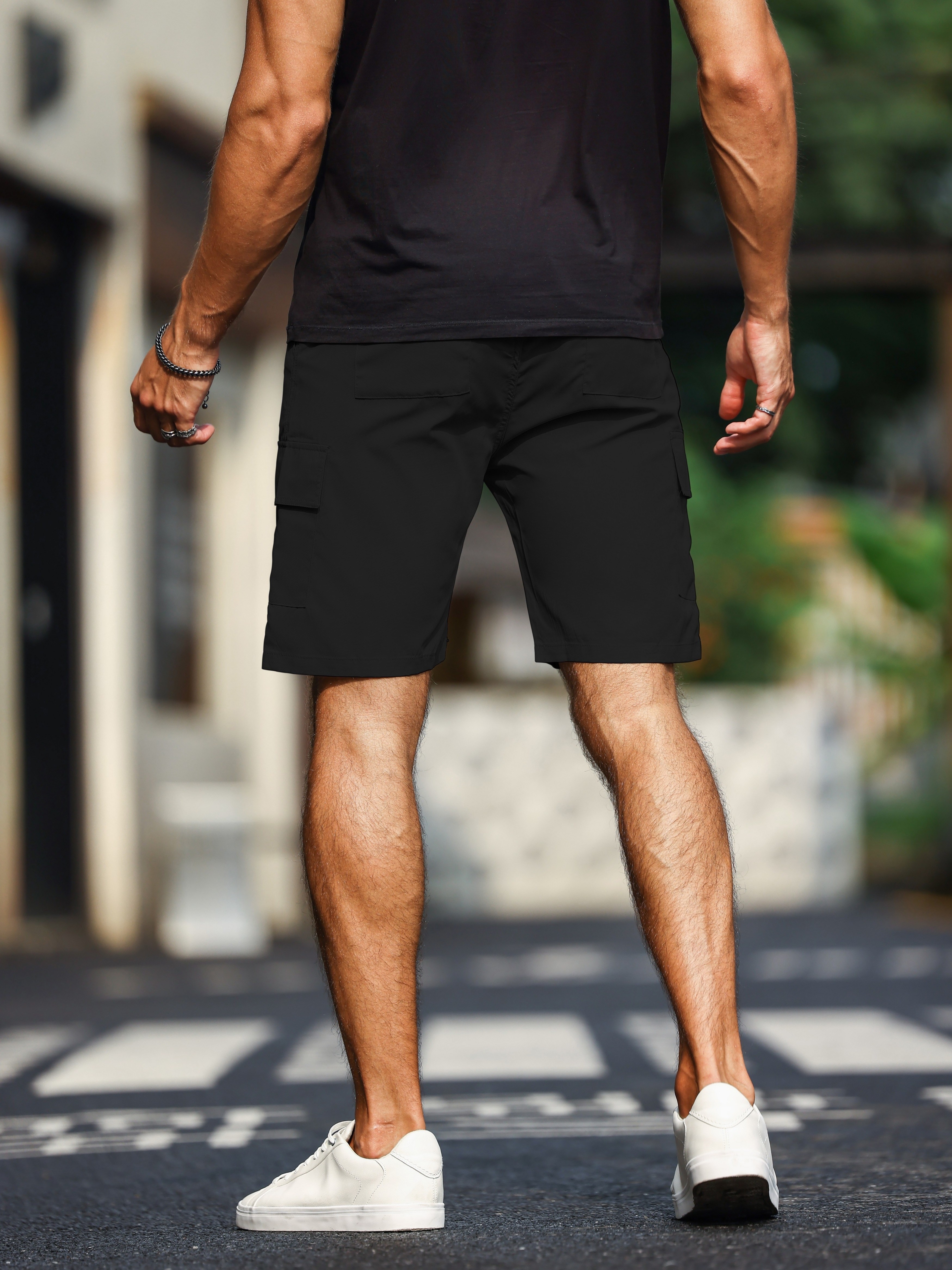 mens plain casual comfy cargo shorts summer clothing details 11