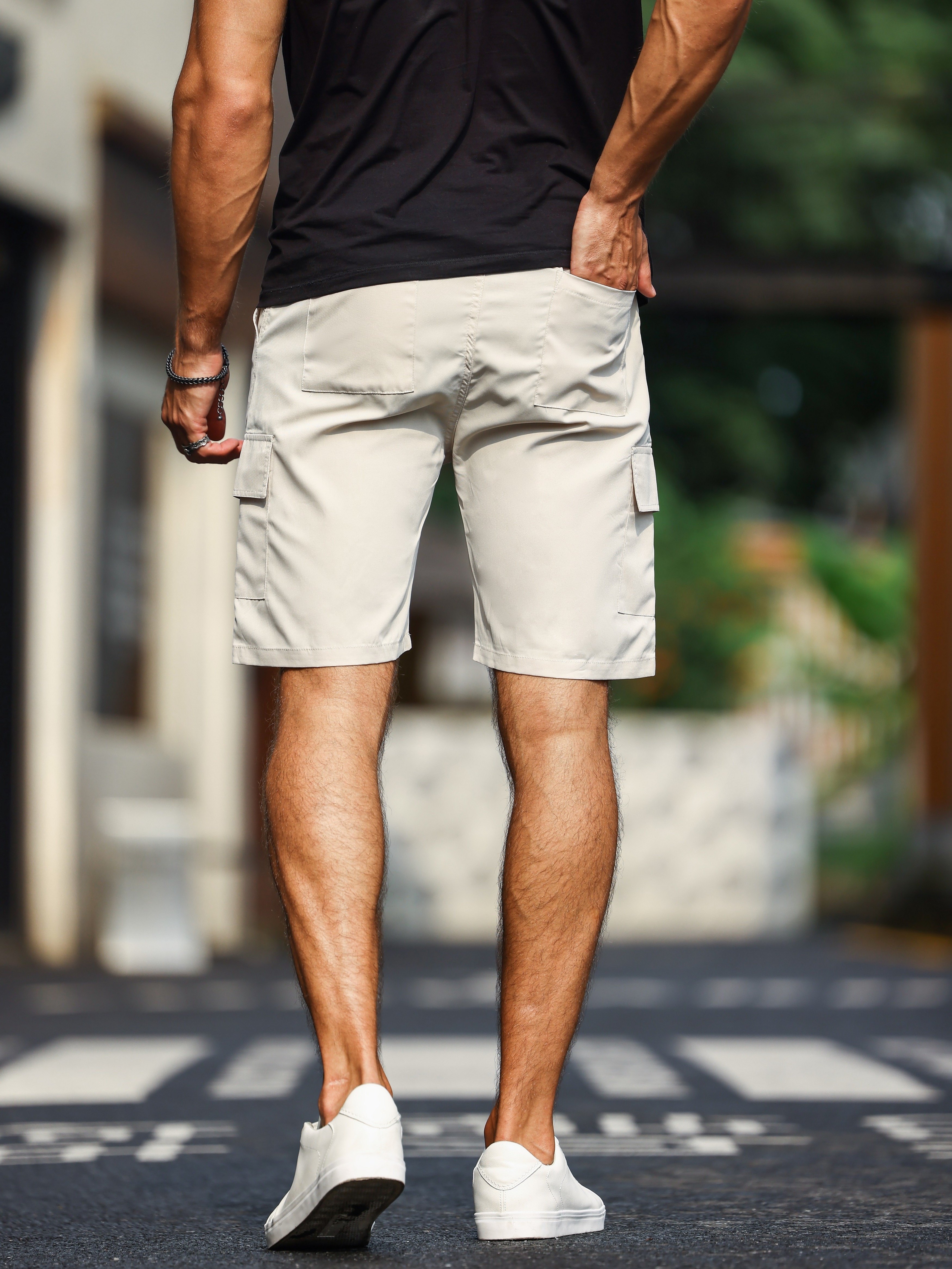 mens plain casual comfy cargo shorts summer clothing details 15