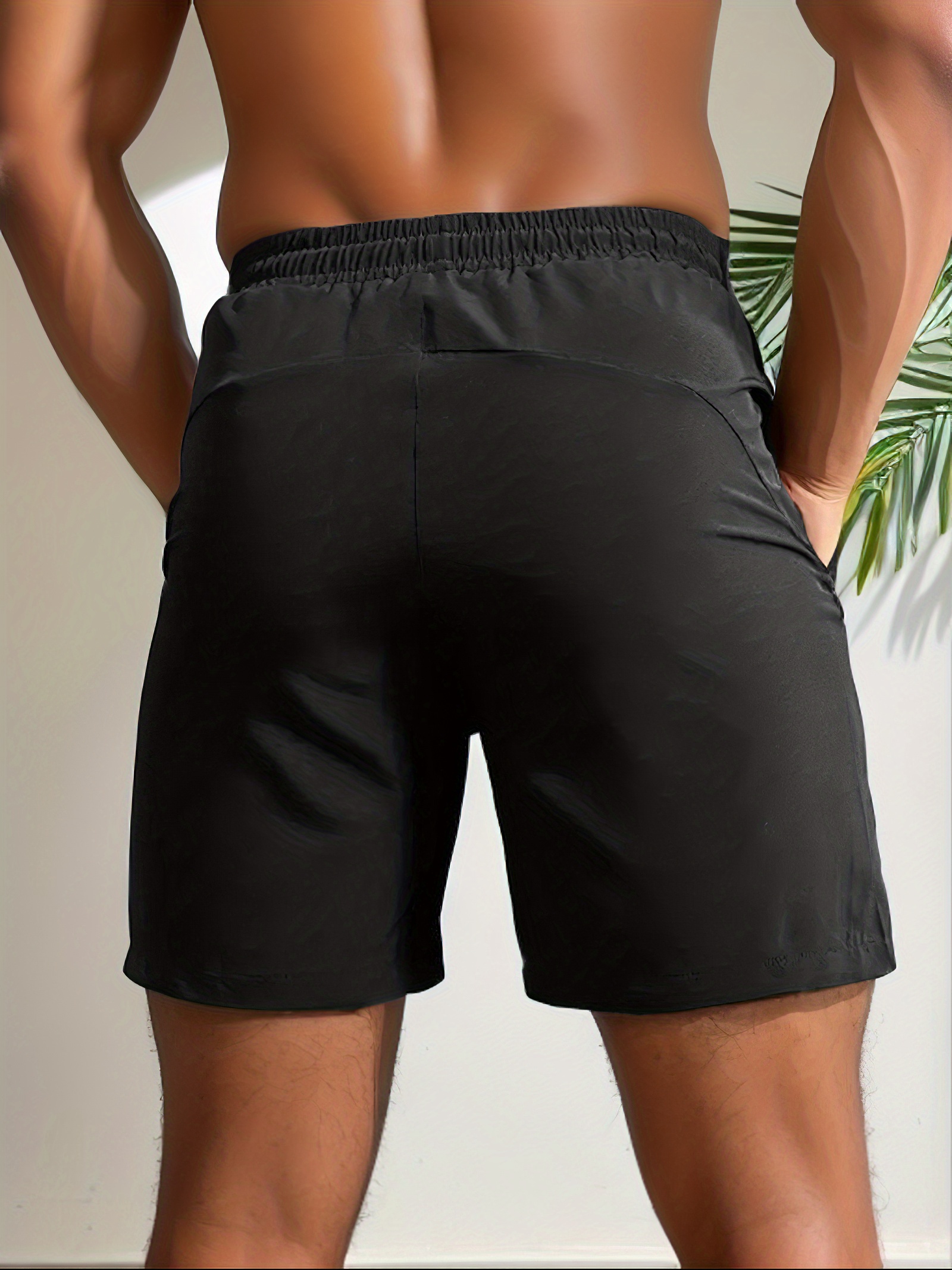 quick drying comfy active shorts mens casual zipper pockets stretch waist drawstring shorts for summer gym workout training details 2