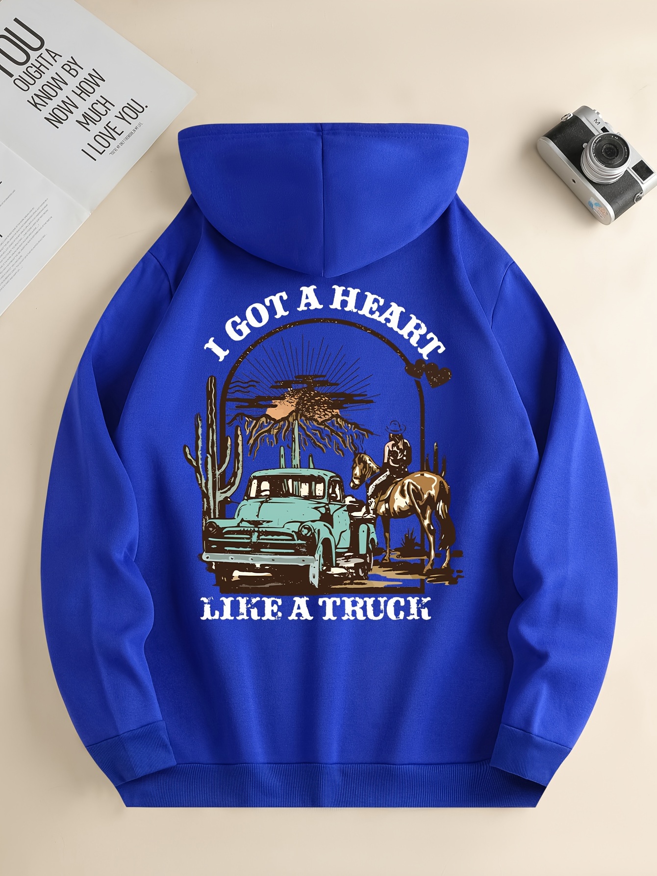 i got a heart like a truck cowboy riding horse print mens cool streetwear hoodies casual loose hooded pullover with kangaroo pockets crew neck sweatshirt for men for fall and winter as gifts details 24