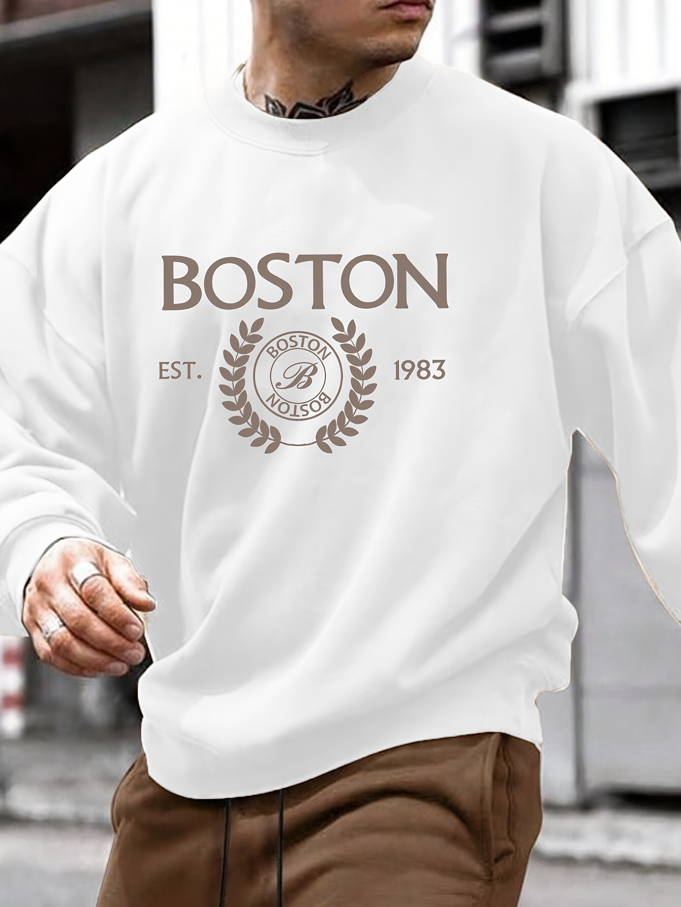 mens pullover round neck long sleeve sweatshirt letter boston pattern casual top for autumn winter mens clothing details 15