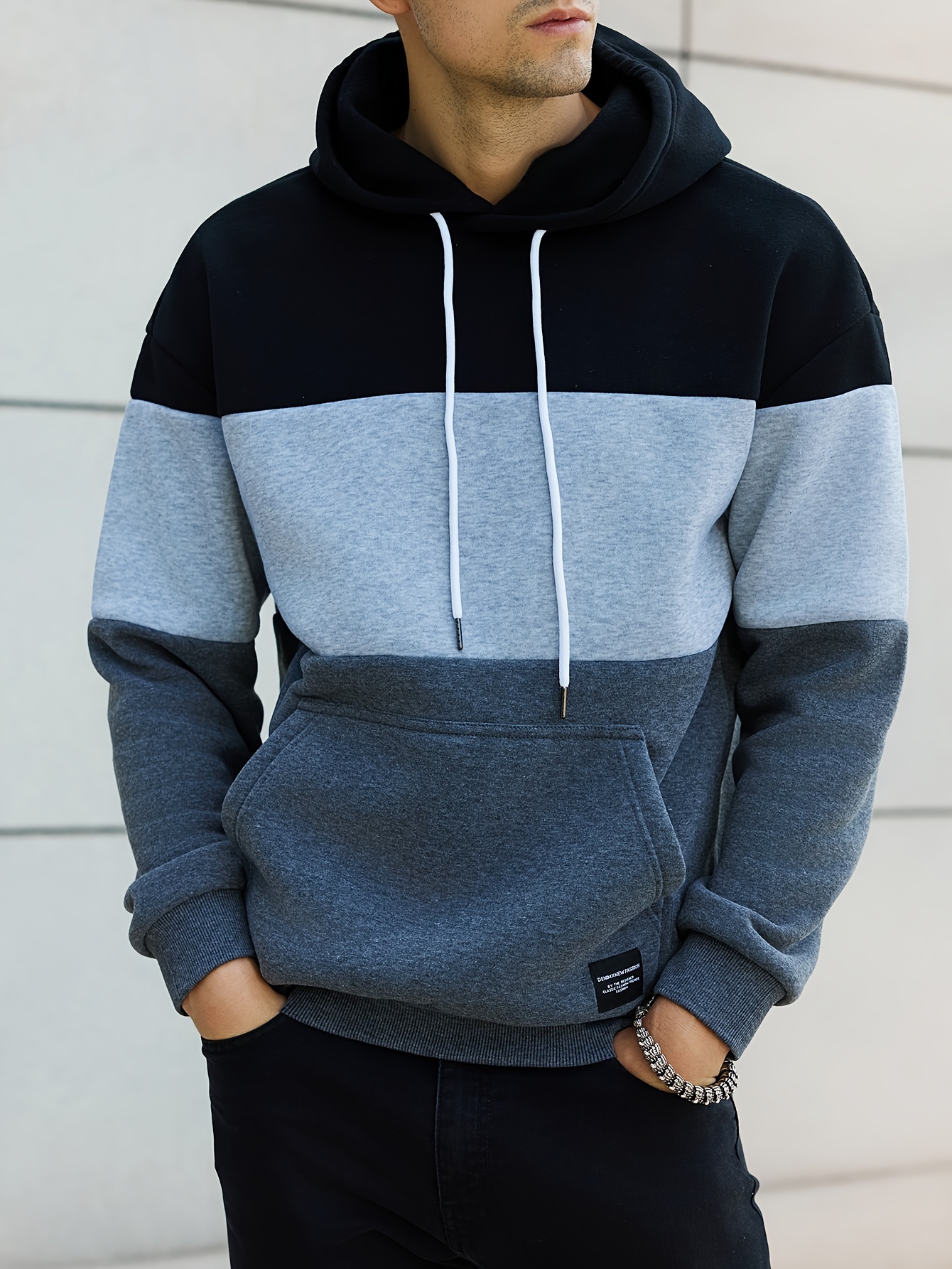 cool color block hoodies for men mens casual design hooded sweatshirt with kangaroo pocket streetwear for winter fall as gifts details 5