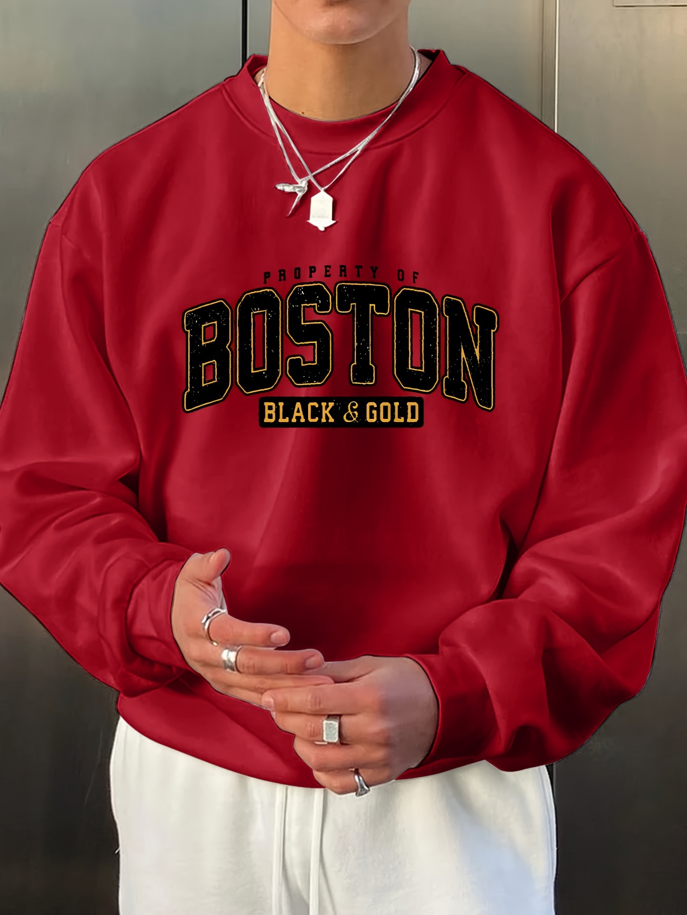 boston print fashionable mens casual long sleeve crew neck pullover sweatshirt suitable for outdoor sports for autumn spring can be paired with hip hop necklace as gifts details 11