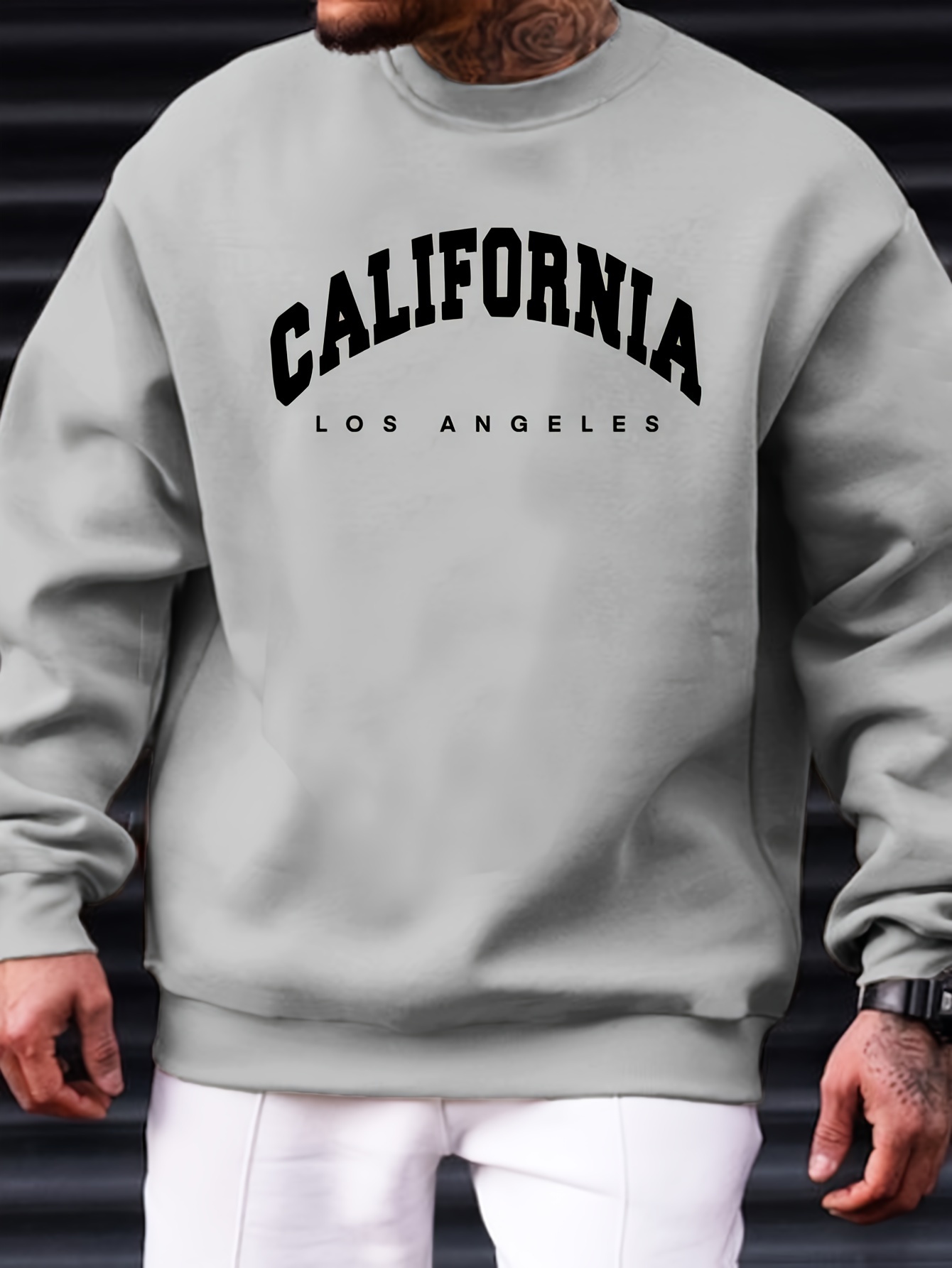 california print trendy sweatshirt mens casual graphic design slightly stretch crew neck pullover sweatshirt for autumn winter details 3