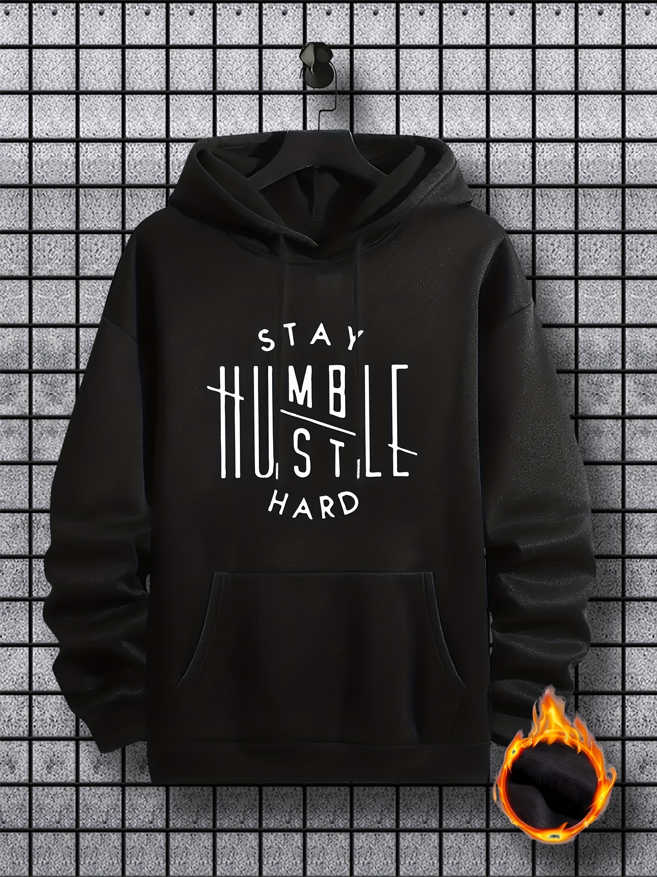 stay humble hustle print hoodie cool hoodies for men mens casual graphic design pullover hooded sweatshirt with kangaroo pocket streetwear for winter fall as gifts details 30