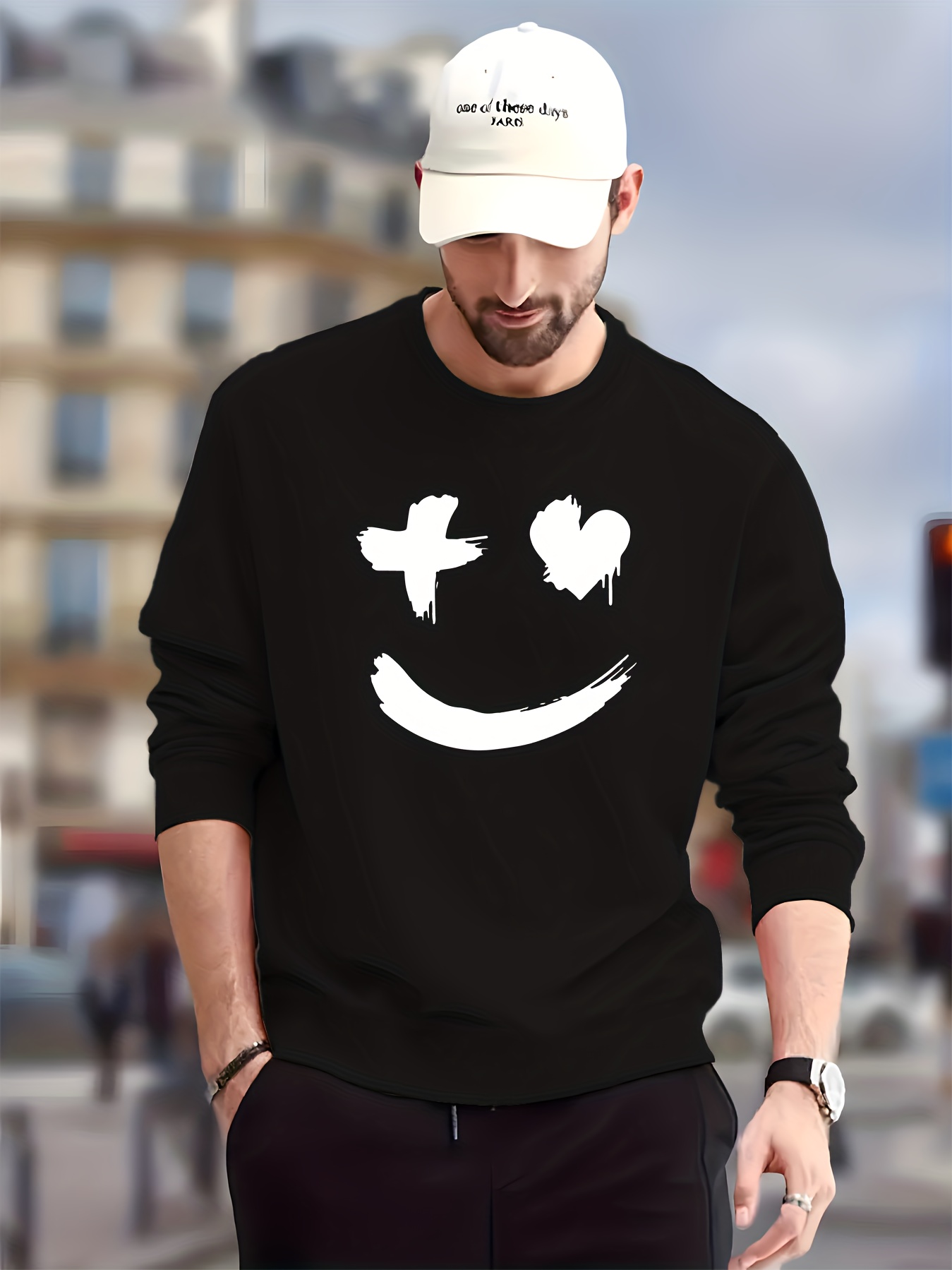 trendy grimace print mens crew neck long sleeve sweatshirt casual wear graphic pullover mens clothing for spring fall winter details 0